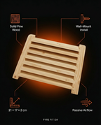 Tech specs infographic of the solid pine sauna ventilation grille