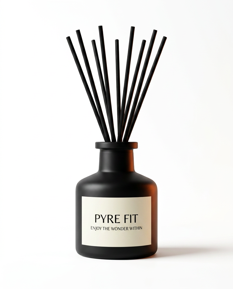 Matte black reed diffuser variant with cream label and black reeds on white