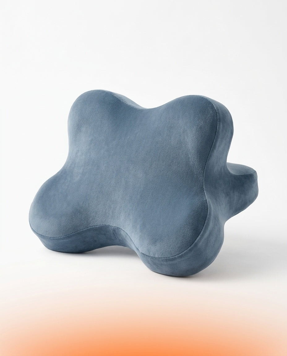 Dusty blue variant of the contoured full body support pillow on white background