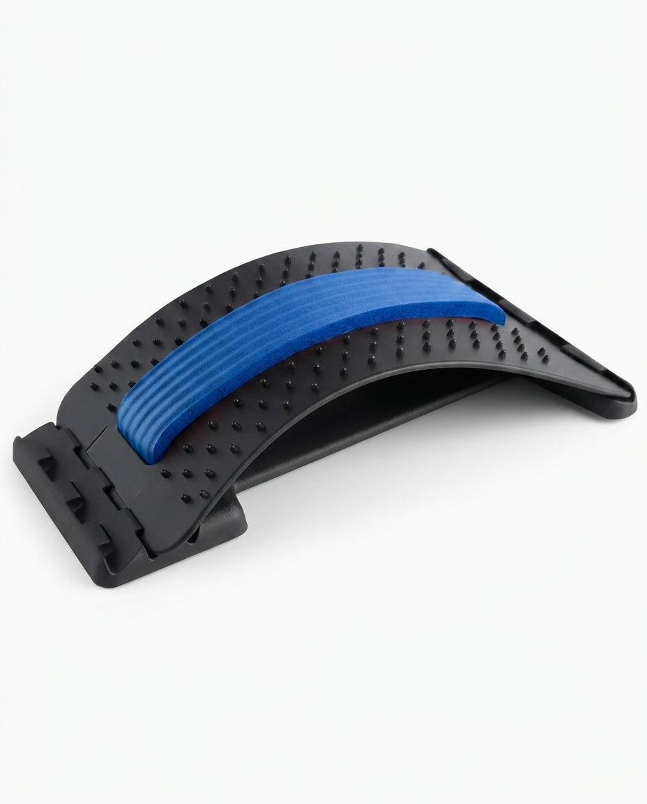 Black back stretcher with a blue spine pad, packshot on white background