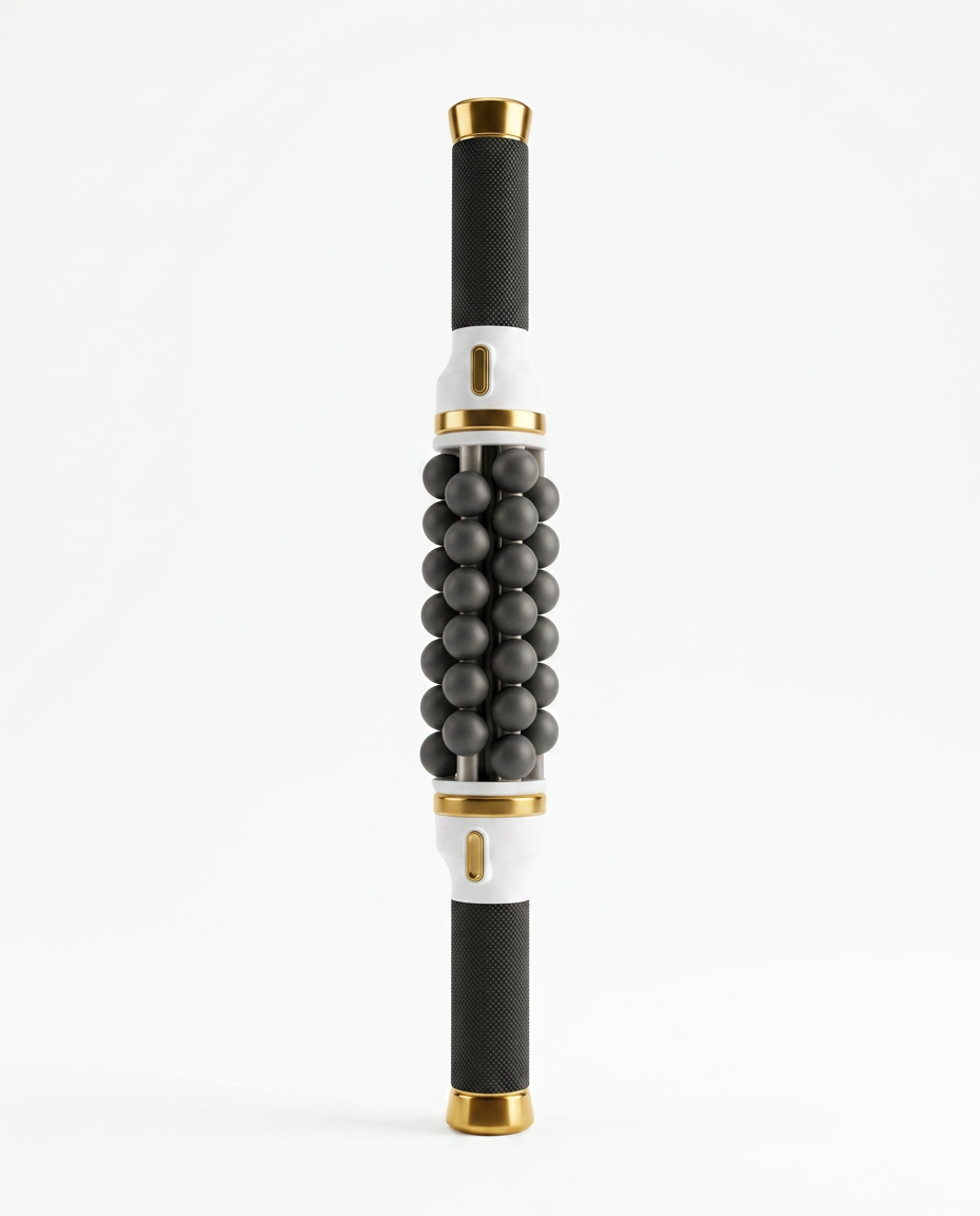 Gold-accent variant of the rolling massage stick, studio on white