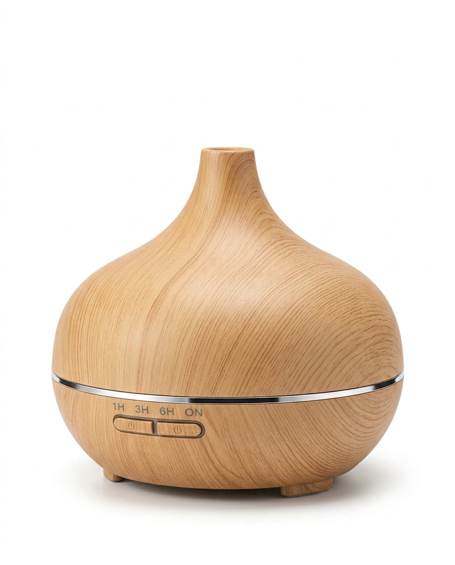 Light wood grain variant of the aromatherapy diffuser, studio shot on white
