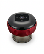 Red electronic cupping massager with steel suction cup, studio packshot