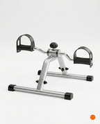 Silver pedal exercise bike, screw-type assembly version, on white