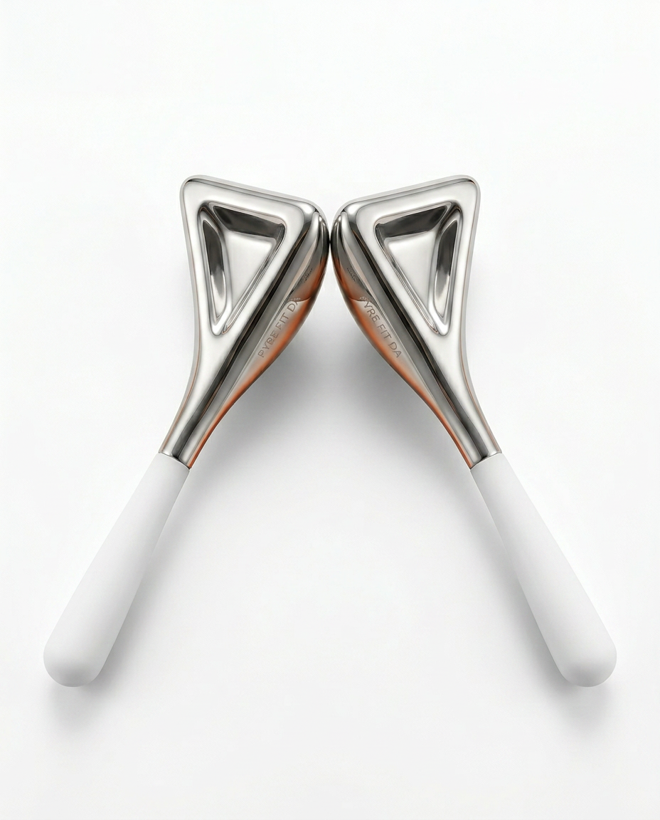 Teardrop-design variant: pair of spoon-head steel eye massage tools with white handles
