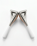 Teardrop-design variant: pair of spoon-head steel eye massage tools with white handles