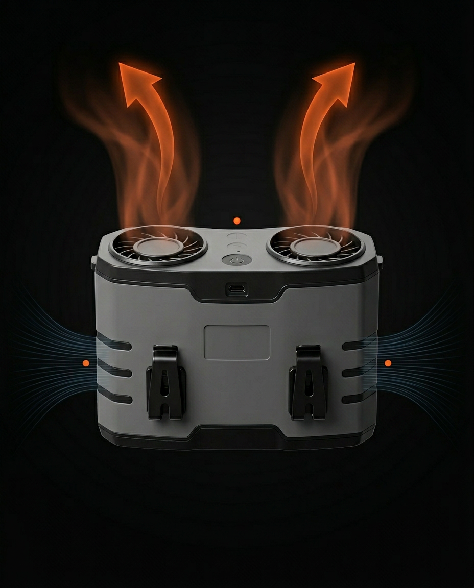 Airflow diagram showing air drawn in and hot air vented up from the cooling unit