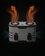Airflow diagram showing air drawn in and hot air vented up from the cooling unit