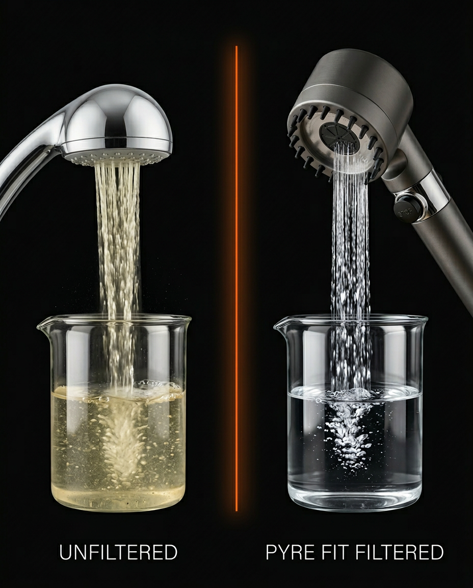 Before and after of cloudy unfiltered versus clear filtered water