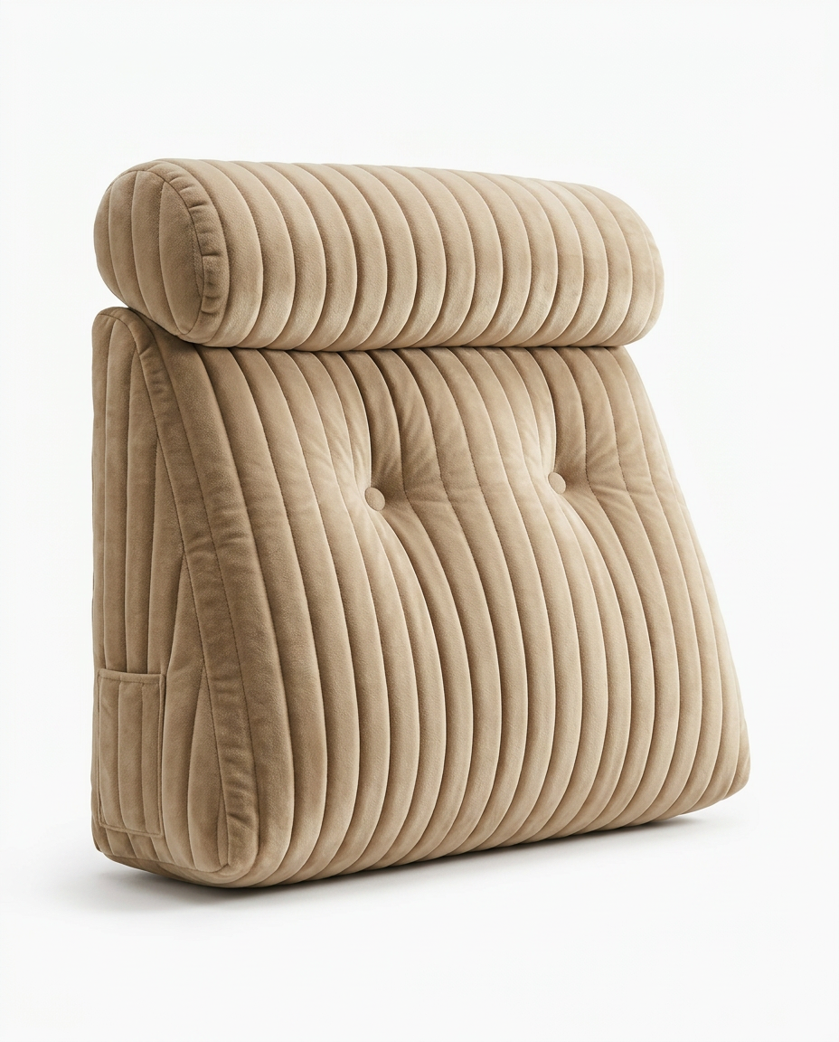 Beige reading wedge headboard pillow with bolster, front-angle packshot