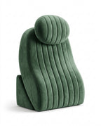 Green velvet channel-tufted bed backrest with matching neck roll