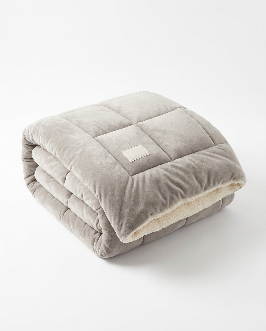 Light gray color variant of the plush winter comforter, folded studio shot