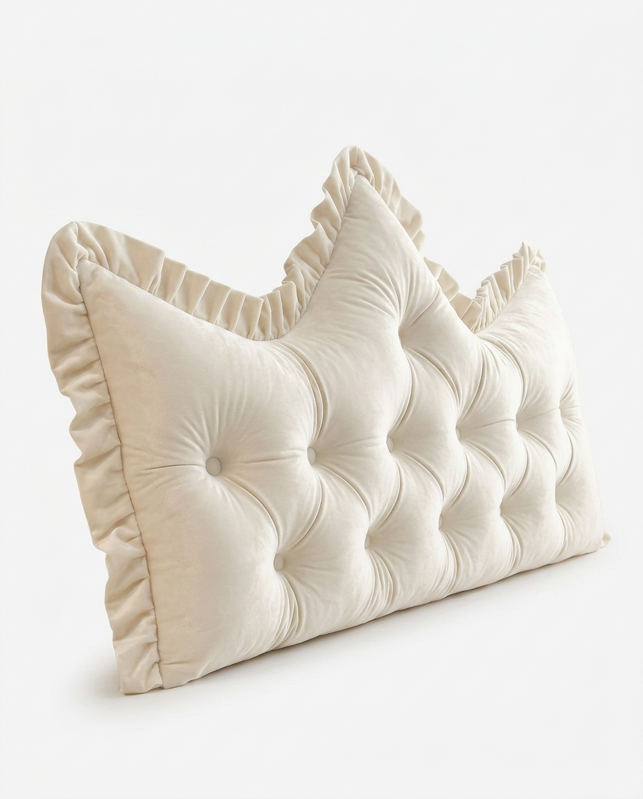 Pearl white cream tufted velvet headboard backrest cushion on white