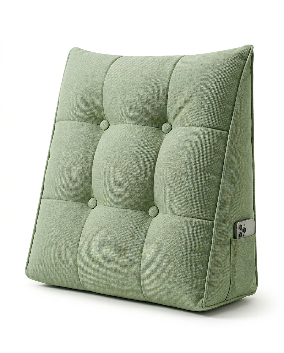 Sage quicklime green tufted reading backrest wedge cushion on white