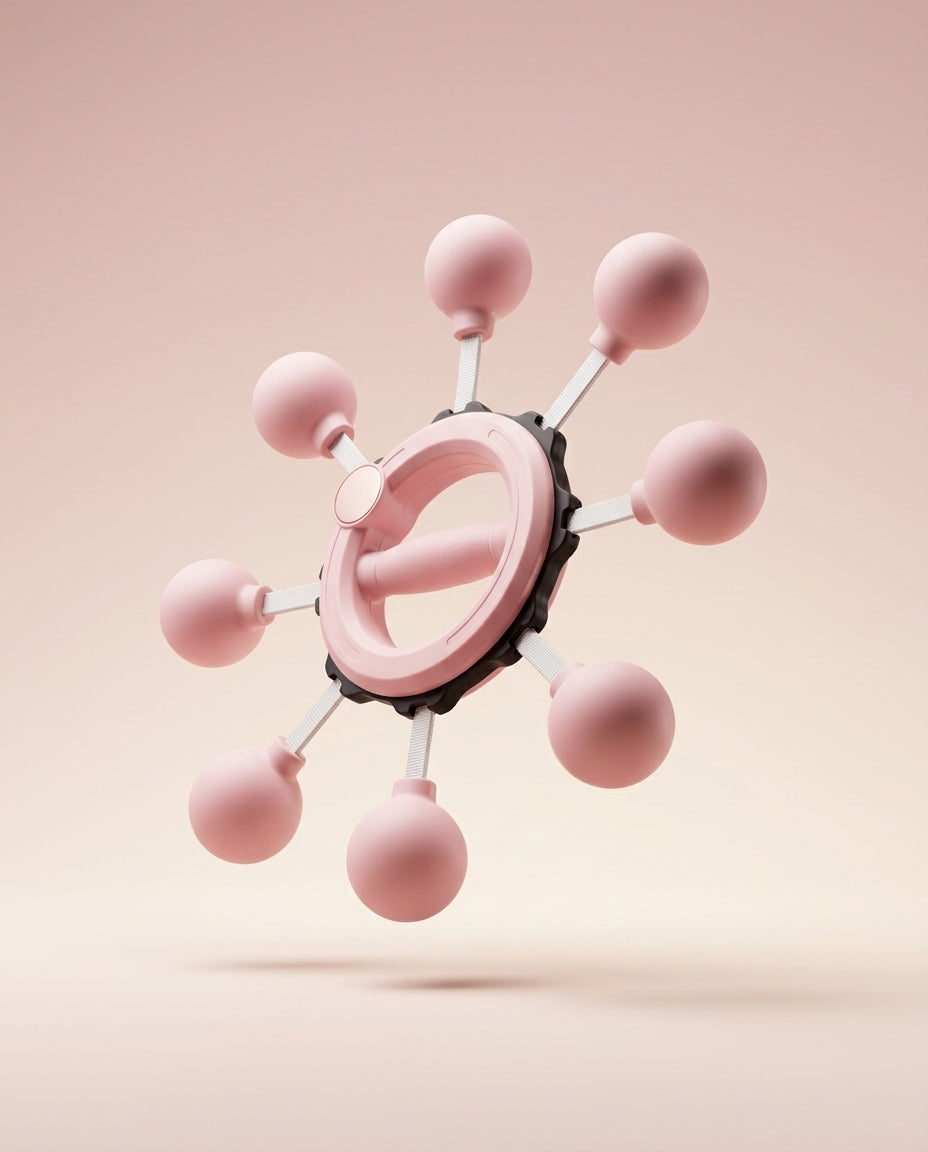 Pink arm rotation trainer floating against a soft blush backdrop