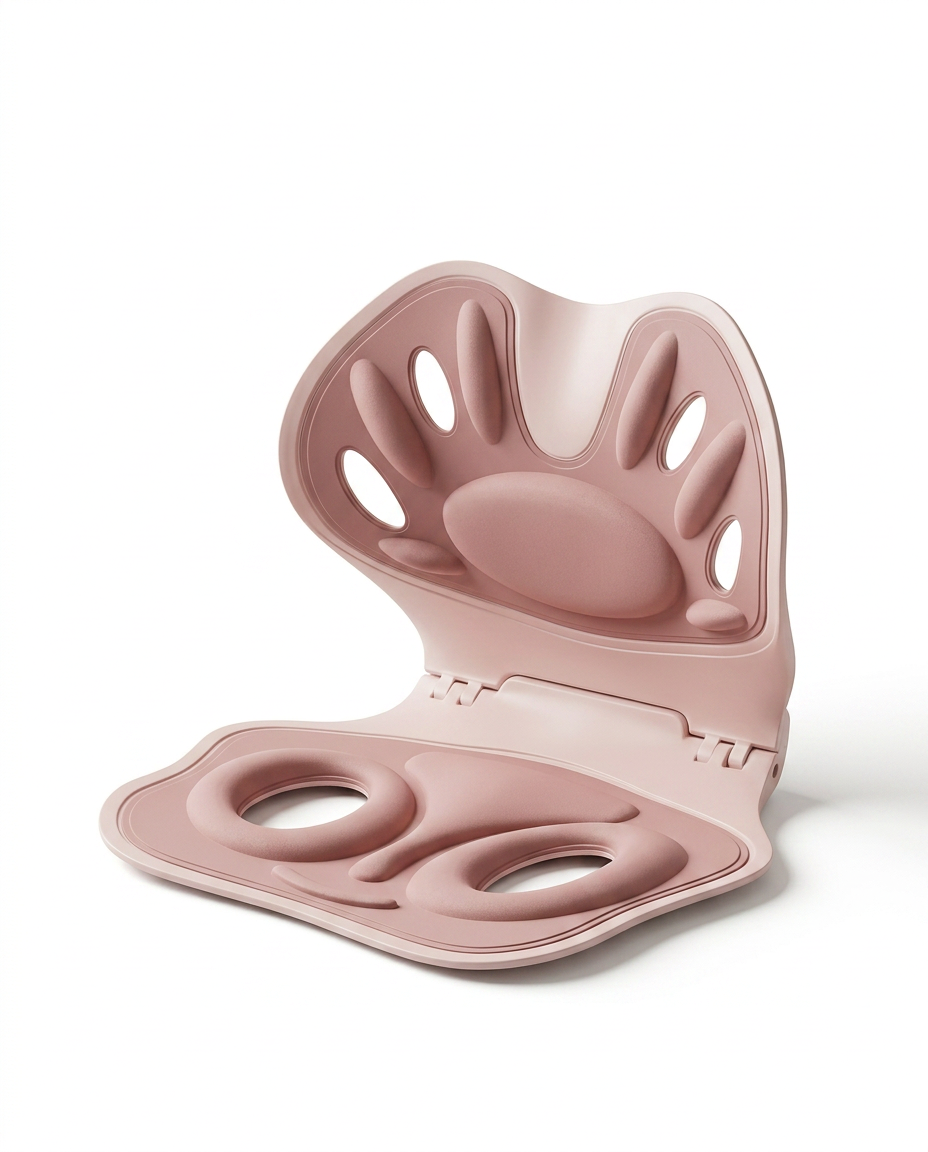 Pink ergonomic posture support seat with lumbar backrest on white