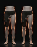 Diagram showing the hip wrap fitted on the left and right thigh