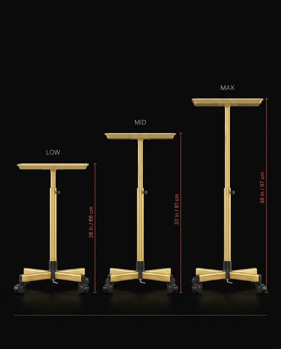 Infographic comparing the cart's low, mid and max height settings