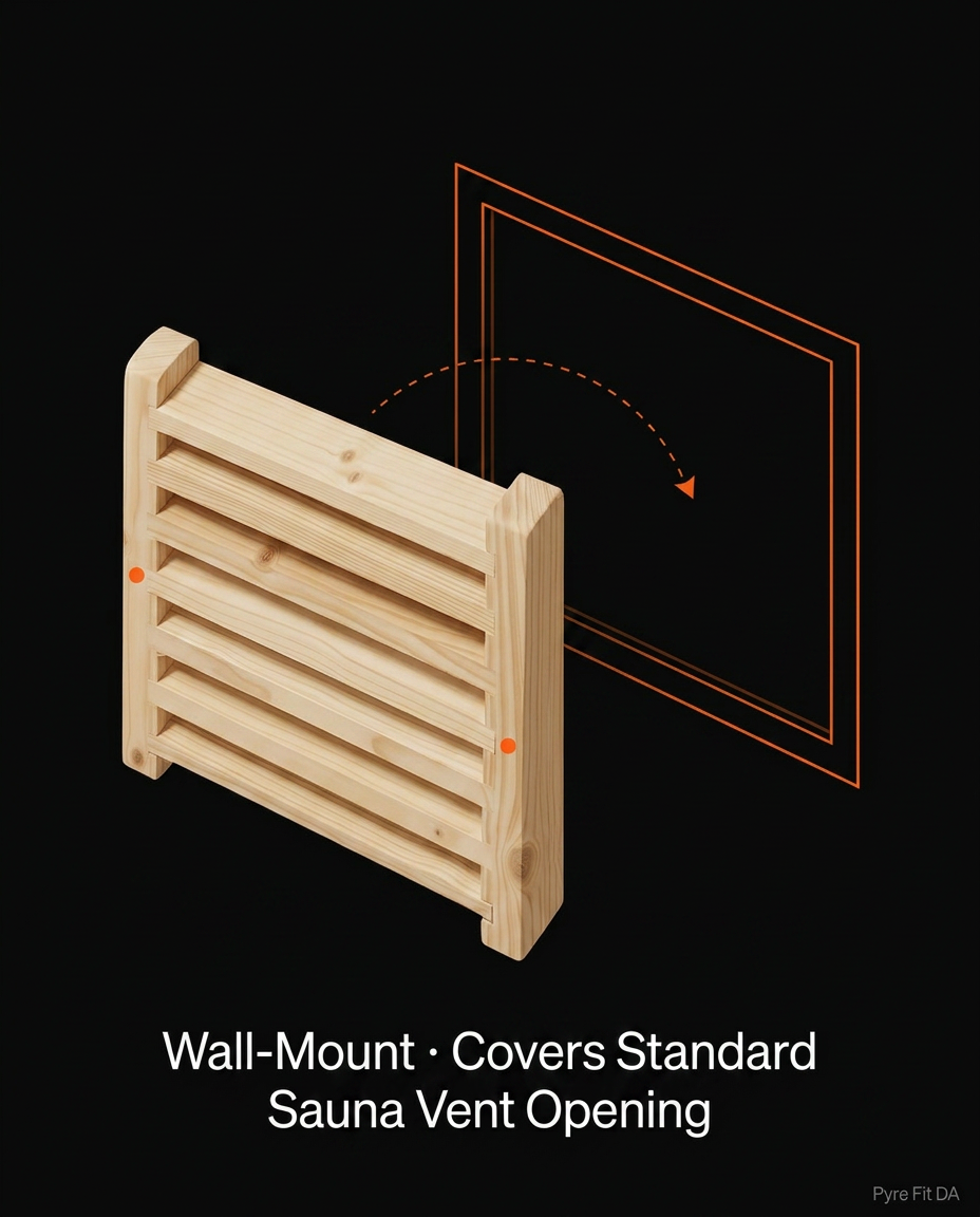 Installation diagram of the grille wall-mounted over a standard sauna vent opening