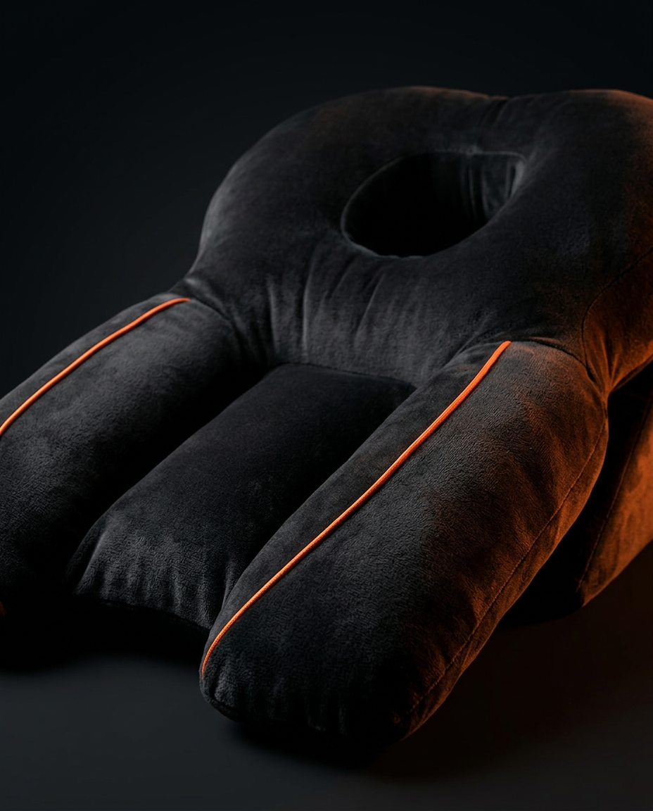 Close-up of the twin arm bolsters and contoured channels of the support pillow