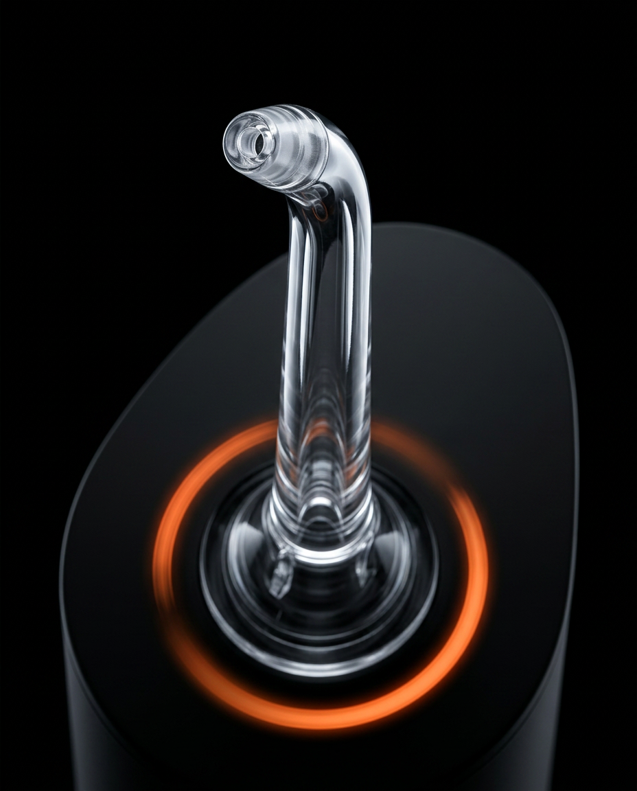 Macro of the rotating 360-degree nozzle on the illuminated flosser base