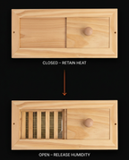 Comparison of the vent slider closed to retain heat and open to release humidity