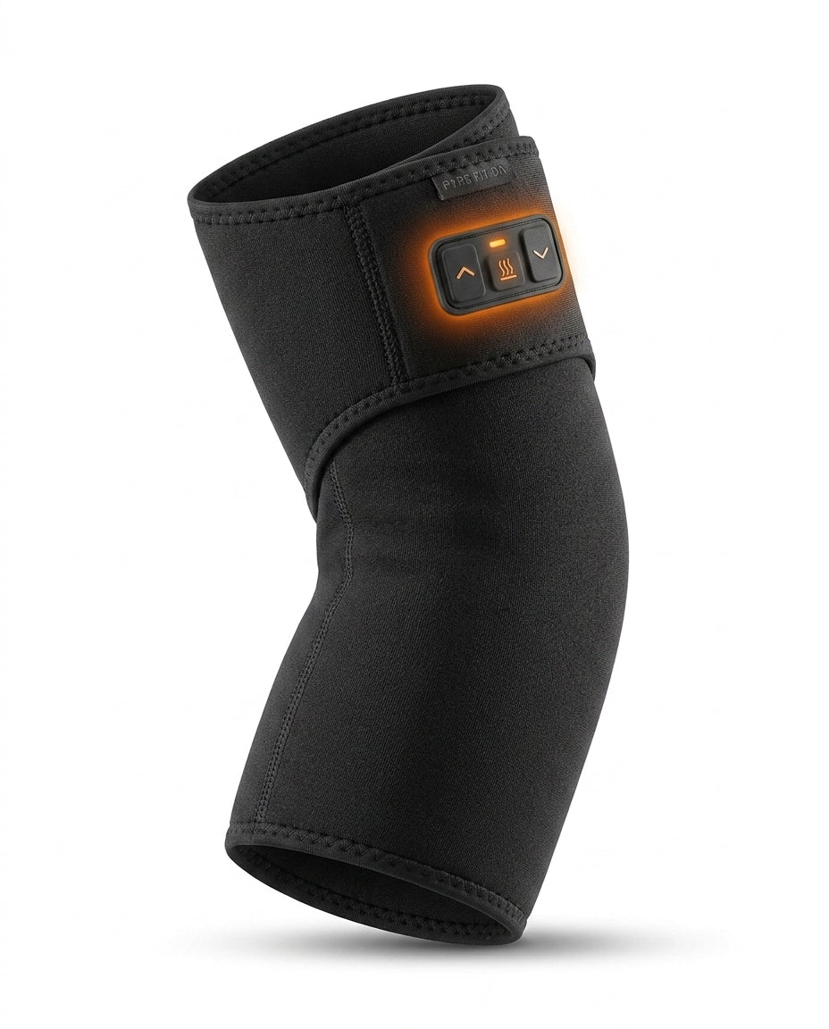 Black heated elbow sleeve in default color, three-quarter studio view on white