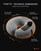 Dimensions infographic for the hands-free comfort pillow in inches and centimeters