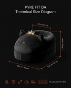 Size diagram of cat foot warmer with dimensions and US shoe fit