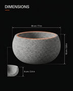 Dimensions diagram of the stone aromatherapy bowl in inches and centimeters