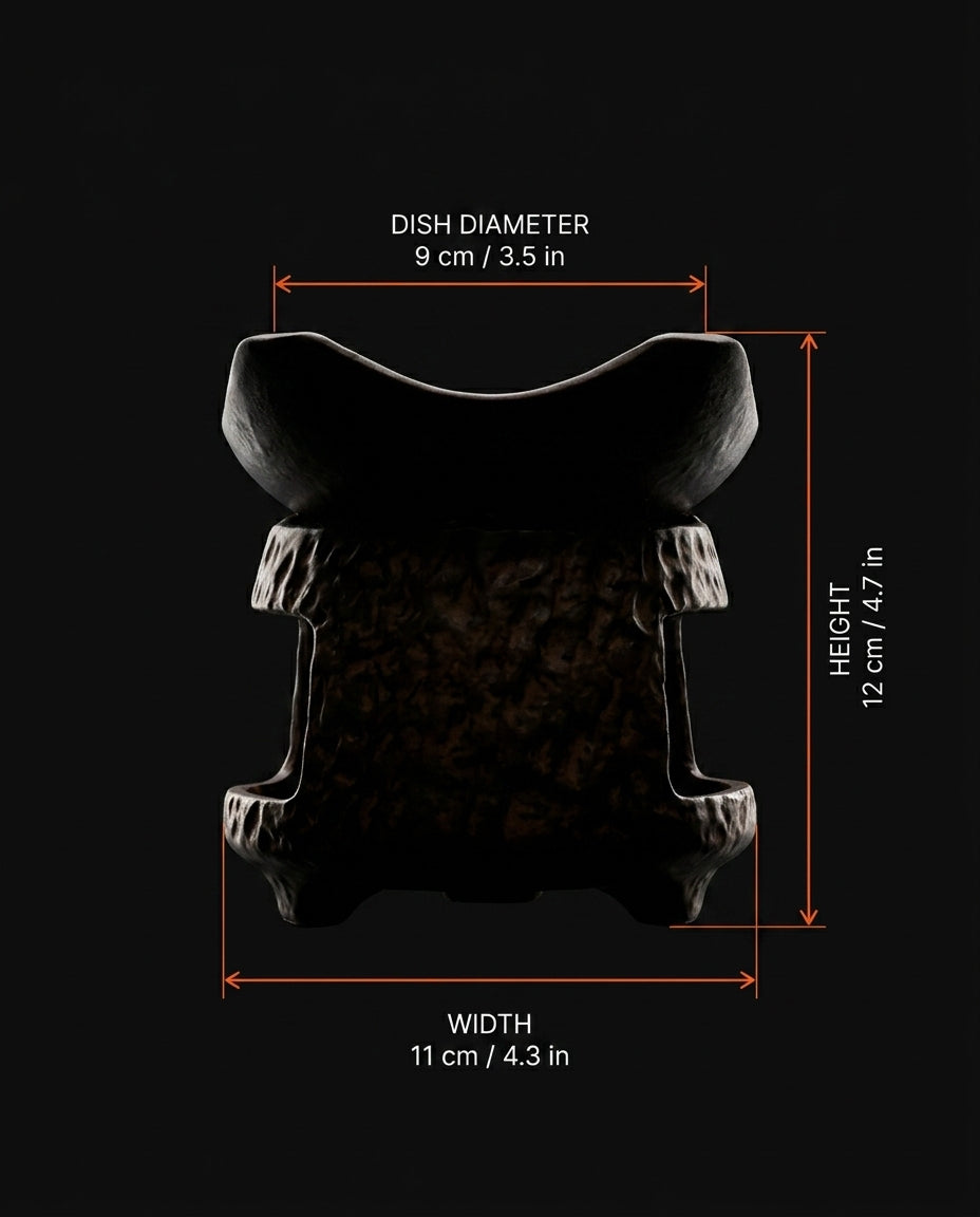 Dimension diagram for the ceramic burner: dish, height and width