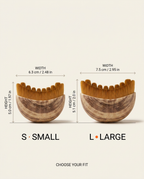 Size guide comparing Small and Large facial combs with width and height