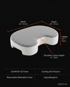 Size specs infographic for the side sleeper pillow with dimensions in inches and cm