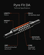 Massage roller spec chart: 14.5 in length, 32 steel balls, 360-degree rotation