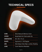 Technical specs sheet for the ergonomic V-shaped memory foam pillow