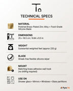 Technical specs sheet for the polished brass shower squeegee and wall hook