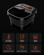 Specifications sheet for the collapsible heated foot spa massager
