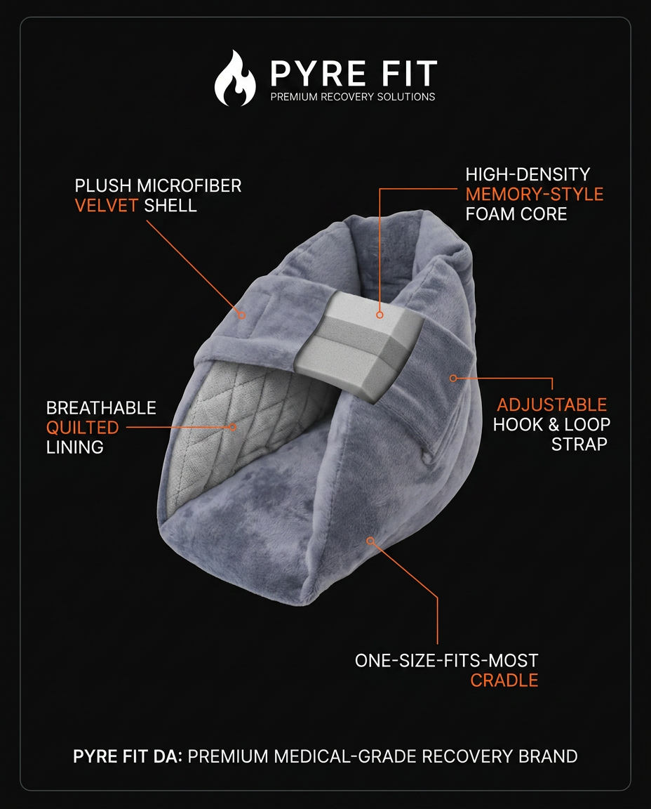 Tech spec infographic of the velvet memory foam heel cushion pillow