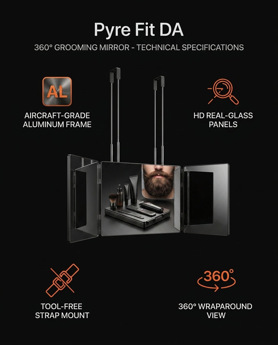 Spec graphic showing aluminum frame, real-glass panels and 360-degree view features