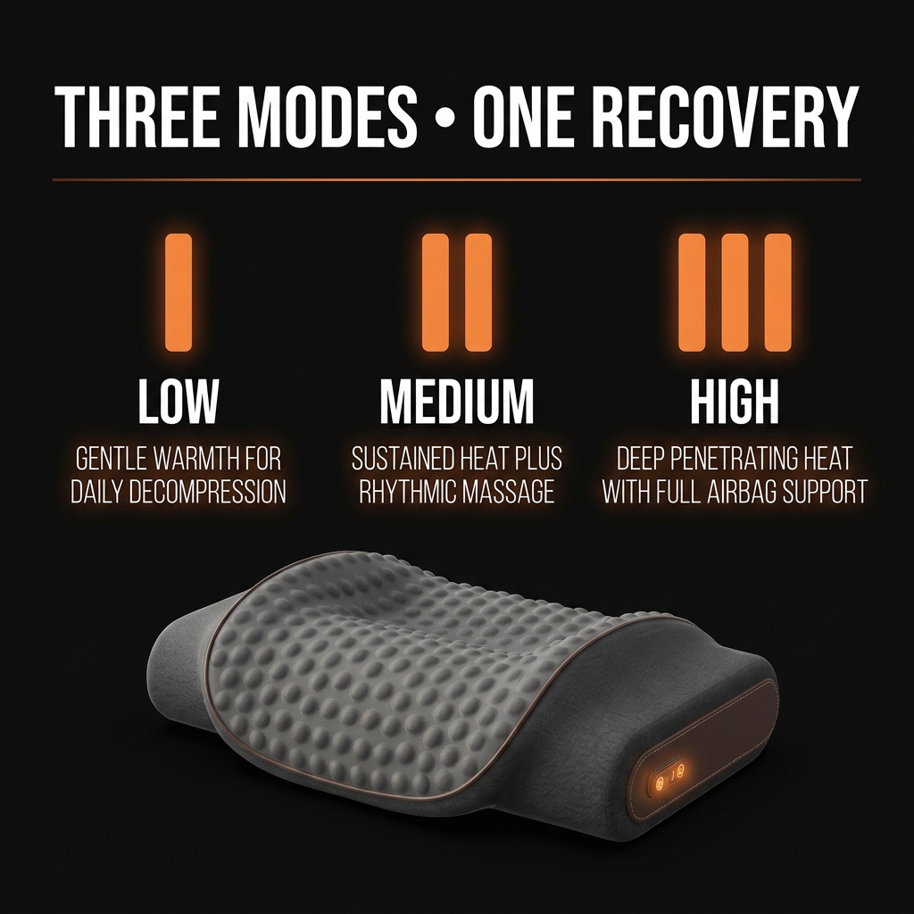 Three intensity modes chart: low, medium and high heat for neck recovery