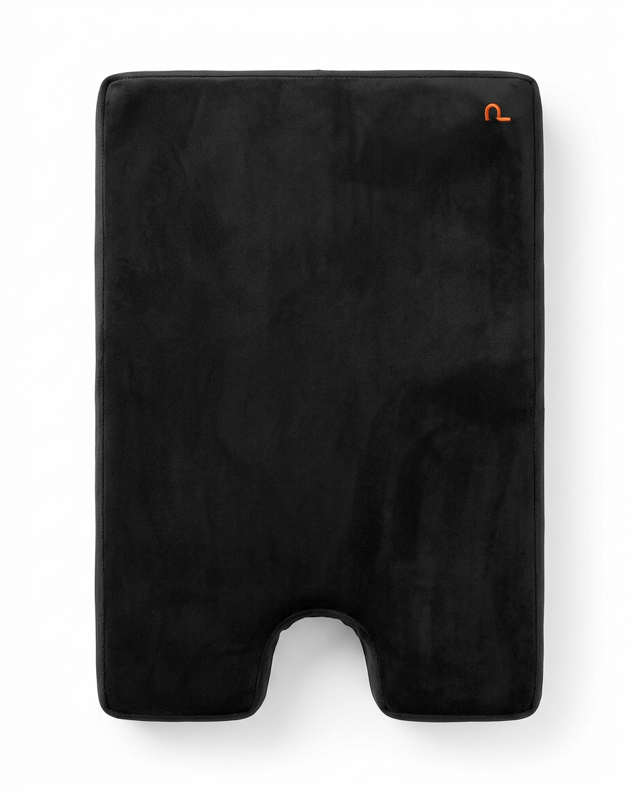 Top-down view of the black kneeling cushion showing the ankle notch