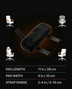 Universal fit infographic showing the armrest pad on various chairs