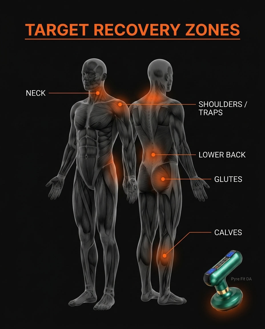 Body diagram of the cupping massager's neck, back, glute and calf zones