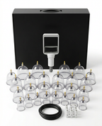 24-piece cupping set with hand pump, case and full cup lineup on white