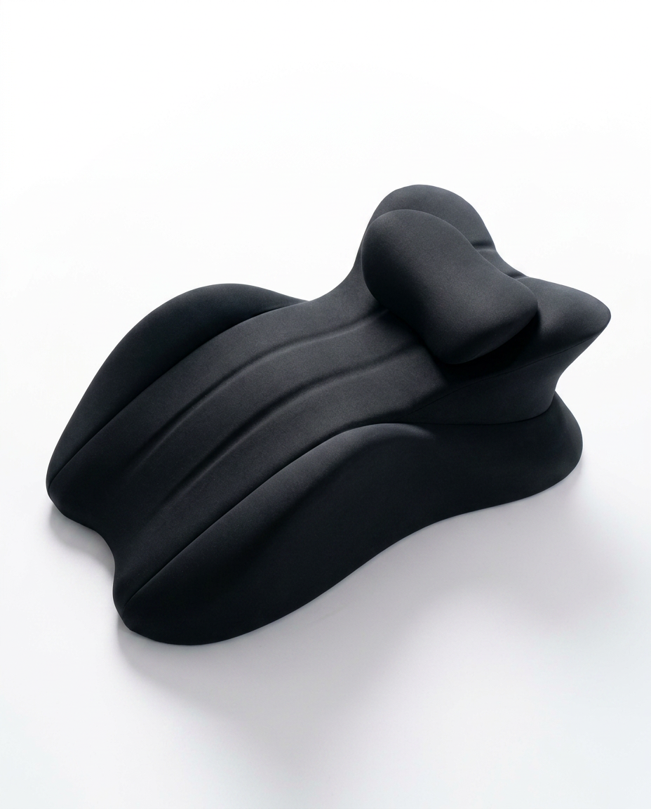 All-black contoured cervical neck support pillow on white background