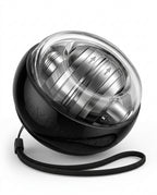 Classic black gyro ball trainer with chrome rotor and black wrist strap on white