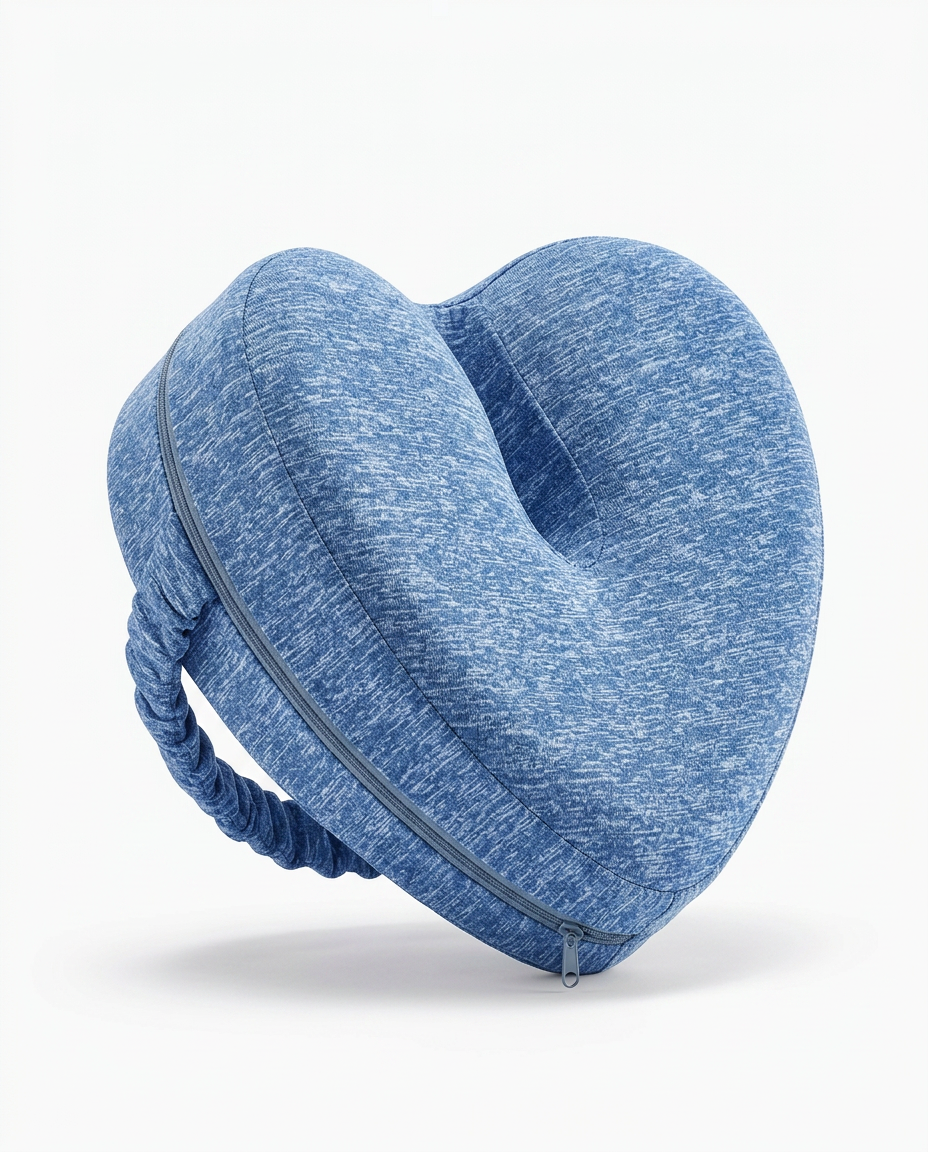 Blue heathered memory foam knee pillow variant on white