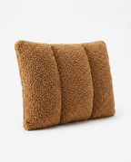 Coffee brown sherpa lumbar support pillow, angled studio shot on white