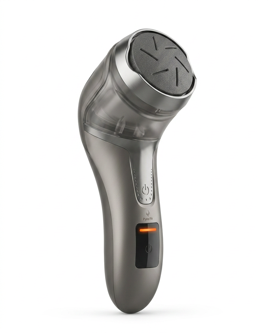 Gray electric foot file with coarse roller, studio shot on white