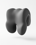 Gray ergonomic neck reset cushion showing mesh side panel, studio shot on white